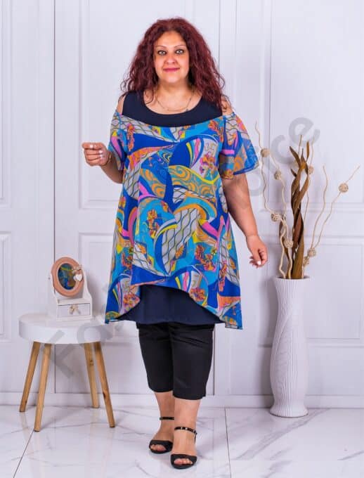 Plus size φόρεμα/τουνίκ με σιφόν-χρωματιστά σχέδια-κωδ 0878-1