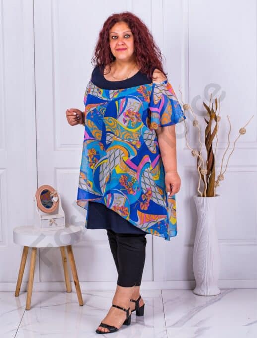 Plus size φόρεμα/τουνίκ με σιφόν-χρωματιστά σχέδια-κωδ 0878-1