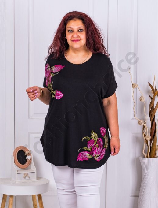 Plus size τουνίκ με φλοράλ απλικέ και στρας-μαύρο-κωδ 7485