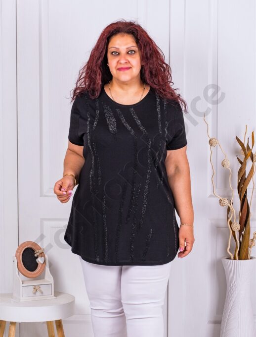Plus size τουνίκ με διακοσμητικά στρας-μαύρο-κωδ 7577