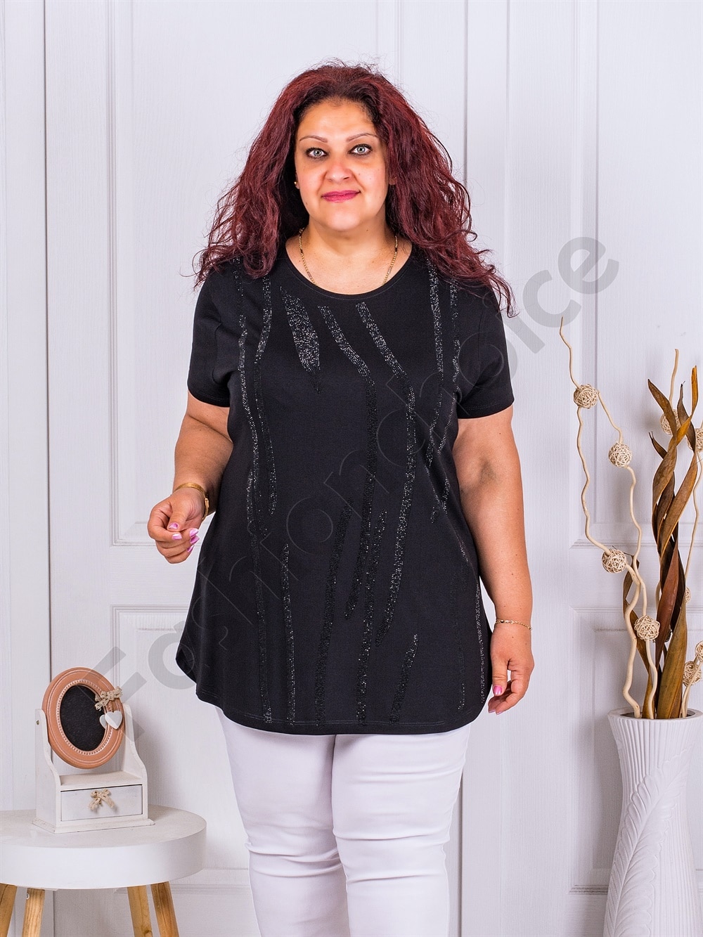 Plus size τουνίκ με διακοσμητικά στρας-μαύρο-κωδ 7577