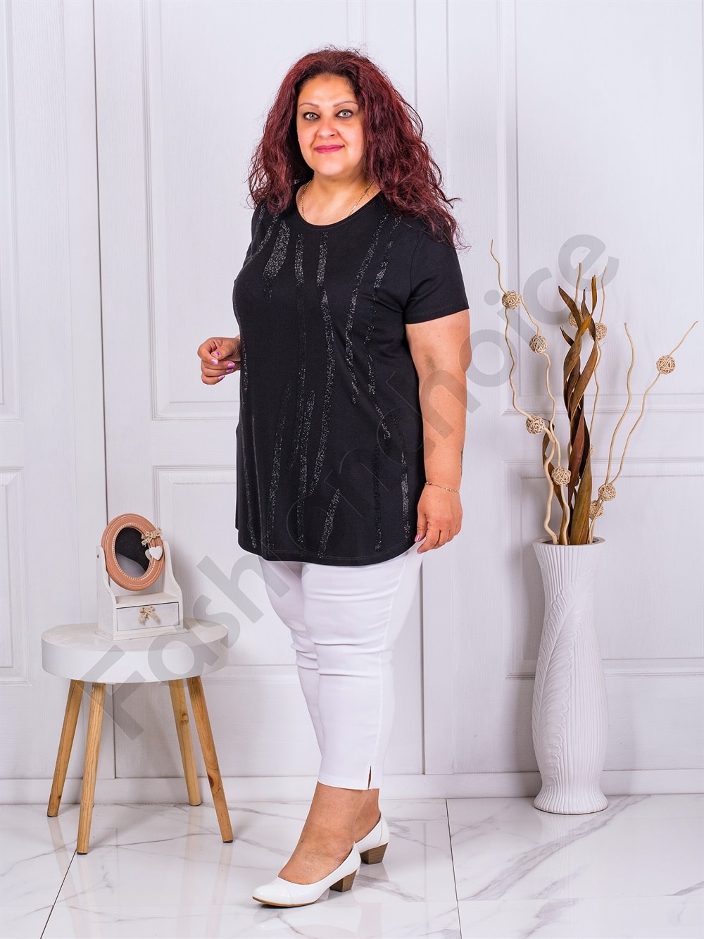 Plus size τουνίκ με διακοσμητικά στρας-μαύρο-κωδ 7577