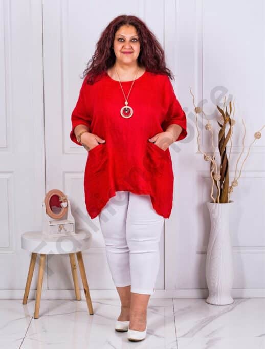 Plus size λινή τουνίκ-κόκκινο-κωδ 2928