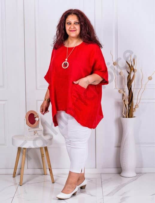 Plus size λινή τουνίκ-κόκκινο-κωδ 2928