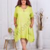 Plus size καλοκαιρινό φόρεμα 100% λινό με τσέπες-λάιμ-κωδ 9370-1