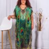 Plus size μακρύ καφτάνι με φτερά παγωνιού-κωδ 1012