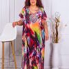 Plus size μακρύ καφτάνι με χρωματιστό τύπωμα-κωδ 1014