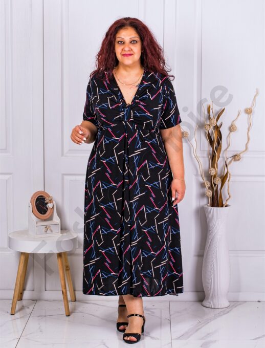 Plus size φόρεμα V λαιμόκοψη με χρωματιστά μοτίβα-κωδ 63751-7