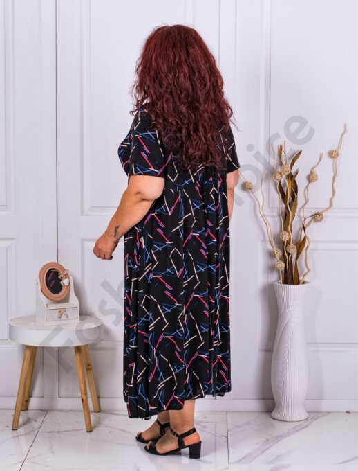 Plus size φόρεμα V λαιμόκοψη με χρωματιστά μοτίβα-κωδ 63751-7