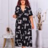 Plus size φόρεμα V λαιμόκοψη με ασπρόμαυρα μοτίβα-κωδ 63751-6
