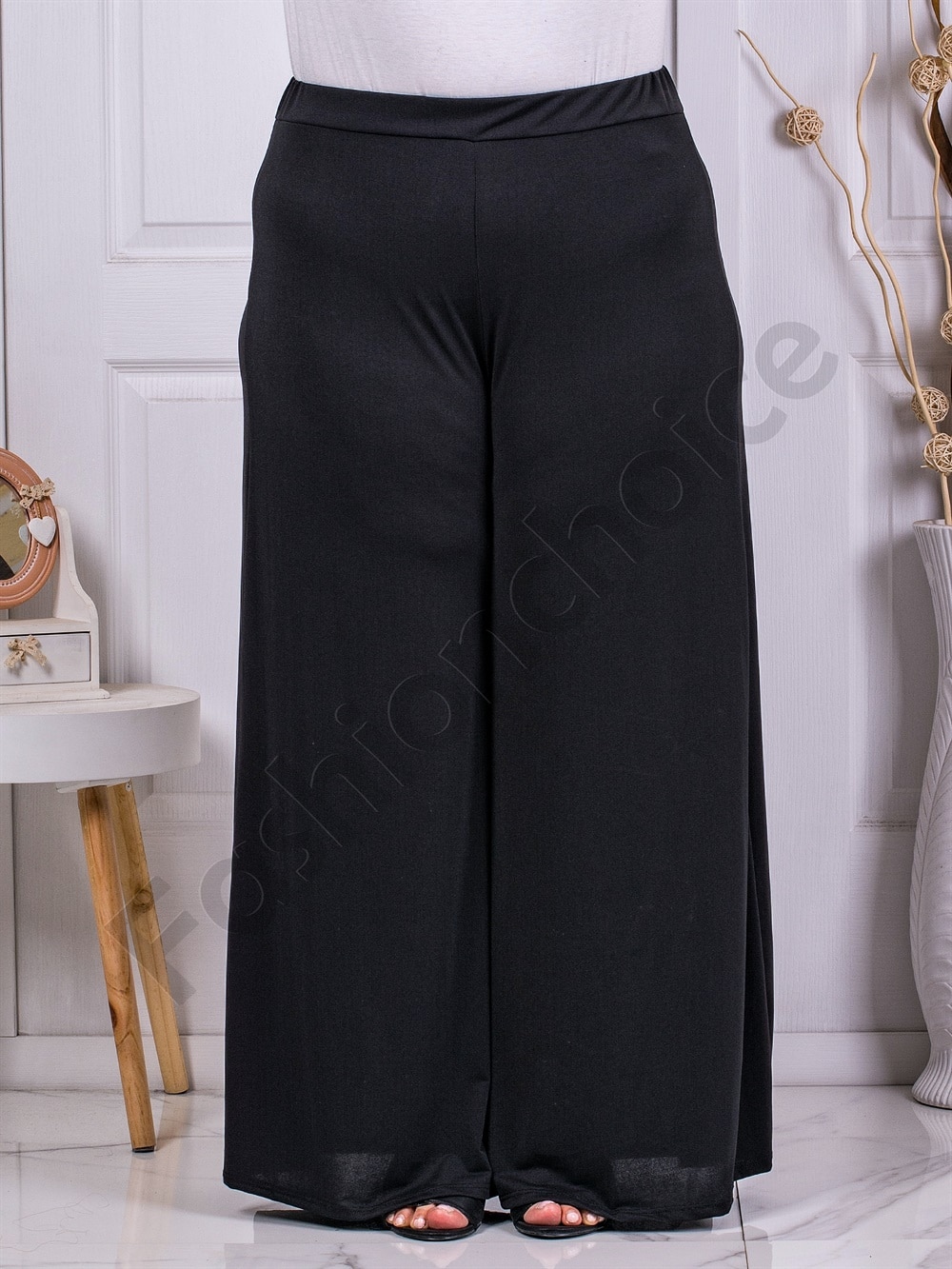 Plus size φαρδιά παντελόνα με λάστιχο-μαύρο-κωδ 23985