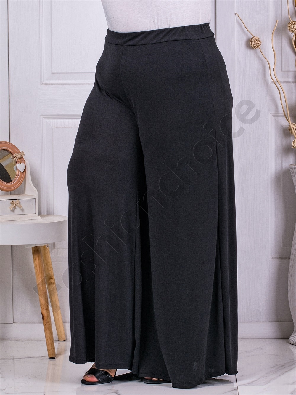 Plus size φαρδιά παντελόνα με λάστιχο-μαύρο-κωδ 23985