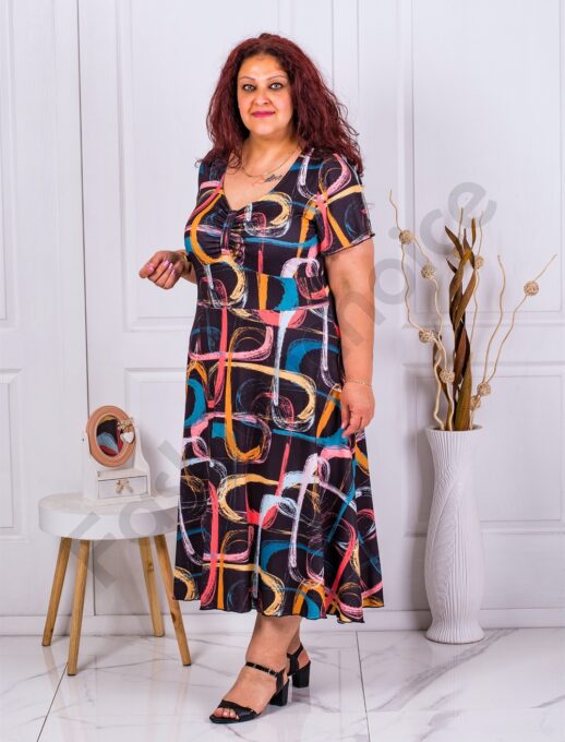 Plus size φόρεμα με χρωματιστά μοτίβα και V λαιμόκοψη-κωδ 23031-3
