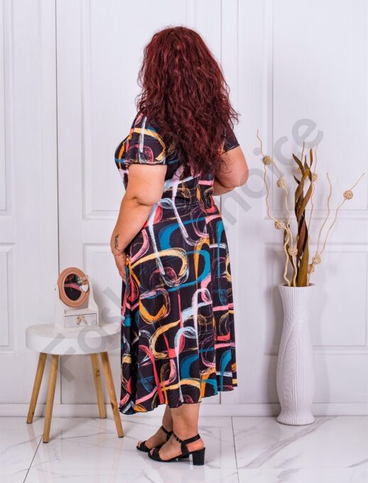 Plus size φόρεμα με χρωματιστά μοτίβα και V λαιμόκοψη-κωδ 23031-3
