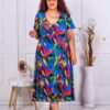 Plus size φλοράλ φόρεμα με V λαιμόκοψη-μπλε ρουά-κωδ 23031-2