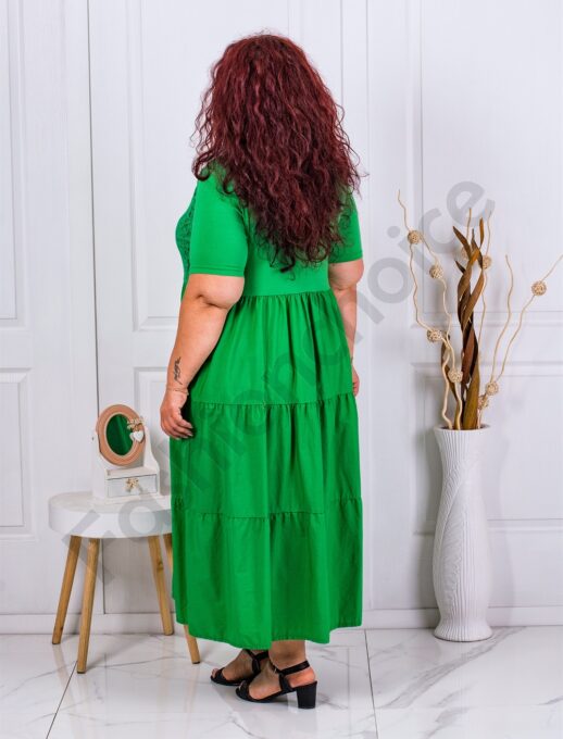 Plus size φόρεμα με βολάν και δαντέλα-πράσινο-κωδ 10127-4