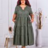 Plus size φόρεμα με βολάν και δαντέλα-χακί-κωδ 10127-1