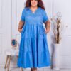 Plus size φόρεμα με βολάν και δαντέλα-γαλάζιο-κωδ 10127-3