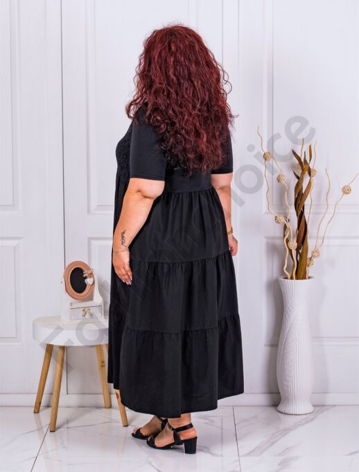 Plus size φόρεμα με βολάν και δαντέλα-μαύρο-κωδ 10127