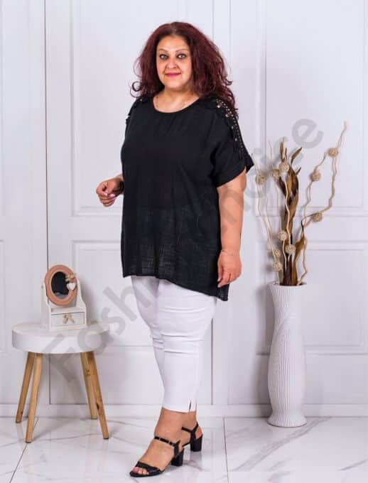 Plus size βαμβακερή τουνίκ με δαντέλα στα μανίκια-μαύρο-κωδ 3371