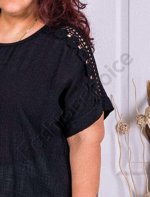 Plus size βαμβακερή τουνίκ με δαντέλα στα μανίκια-μαύρο-κωδ 3371