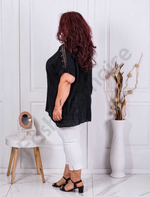Plus size βαμβακερή τουνίκ με δαντέλα στα μανίκια-μαύρο-κωδ 3371