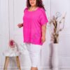 Plus size βαμβακερή τουνίκ με δαντέλα στα μανίκια-φούξια-κωδ 3371-5