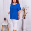 Plus size βαμβακερή τουνίκ με δαντέλα στα μανίκια-μπλε ρουά-κωδ 3371-6