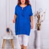 Plus size βαμβακερή τουνίκ με δαντέλα-μπλε ρουά-κωδ 3270-7