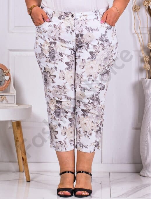 Plus size φλοράλ κάπρι παντελόνι-μπεζ-κωδ 231308-4
