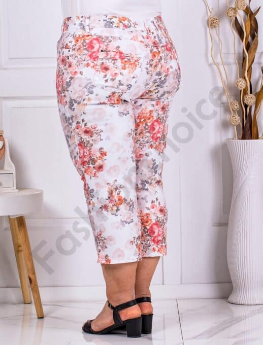 Plus size φλοράλ κάπρι παντελόνι-κοραλί-κωδ 231308-1
