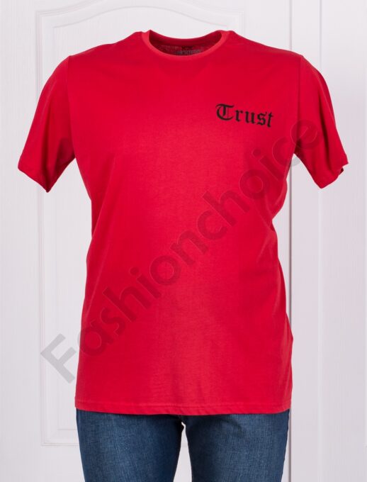Plus size ανδρικό T-shirt με στάμπα μπροστά και πίσω-κόκκινο-κωδ 23150-1