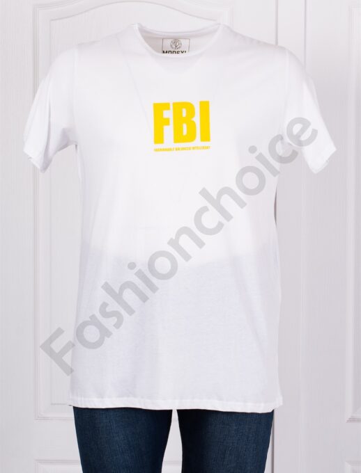 Plus size ανδρικό T-shirt με στάμπα FBI-λευκό-κωδ 23127-1