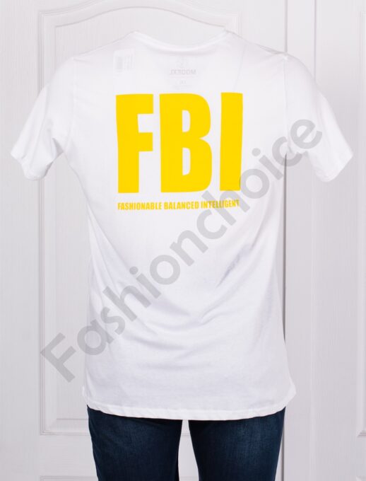 Plus size ανδρικό T-shirt με στάμπα FBI-λευκό-κωδ 23127-1