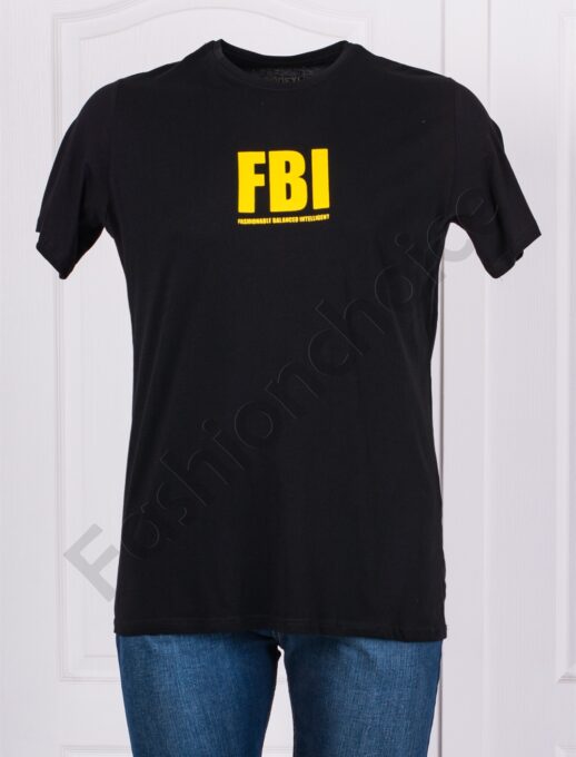 Plus size ανδρικό T-shirt με στάμπα FBI-μαύρο-κωδ 23127