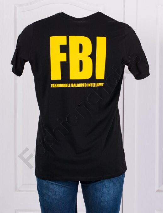 Plus size ανδρικό T-shirt με στάμπα FBI-μαύρο-κωδ 23127