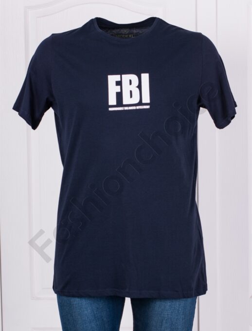 Plus size ανδρικό T-shirt με στάμπα FBI-μπλε-κωδ 23127-2