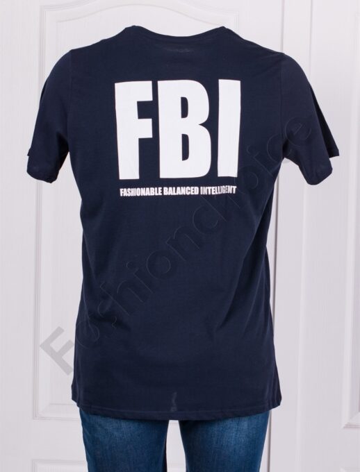 Plus size ανδρικό T-shirt με στάμπα FBI-μπλε-κωδ 23127-2