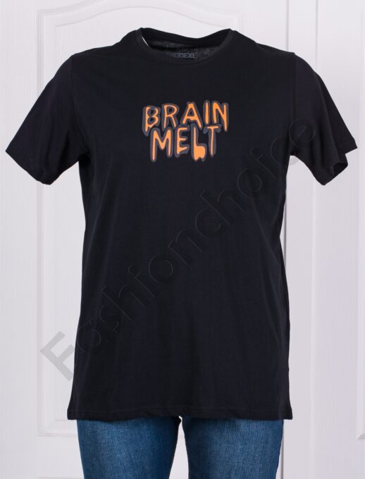 Plus size ανδρικό T-shirt με στάμπα Brain Melt-μαύρο-κωδ 23141