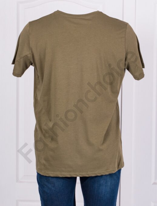 Plus size ανδρικό T-shirt με στάμπα Brain Melt-χακί-κωδ 23141-1