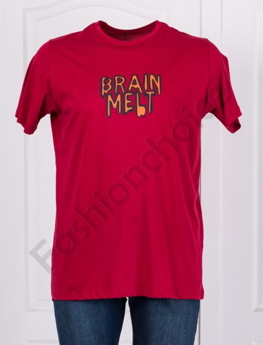Plus size ανδρικό T-shirt με στάμπα Brain Melt-κόκκινο-κωδ 23141-2