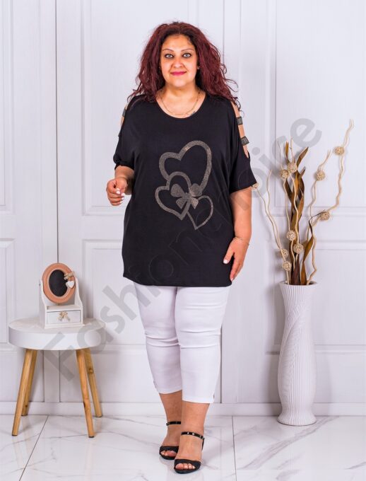 Plus size μπλούζα με άνοιγμα στους ώμους-κωδ 0484