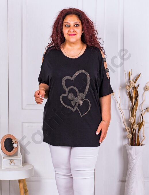 Plus size μπλούζα με άνοιγμα στους ώμους-κωδ 0484