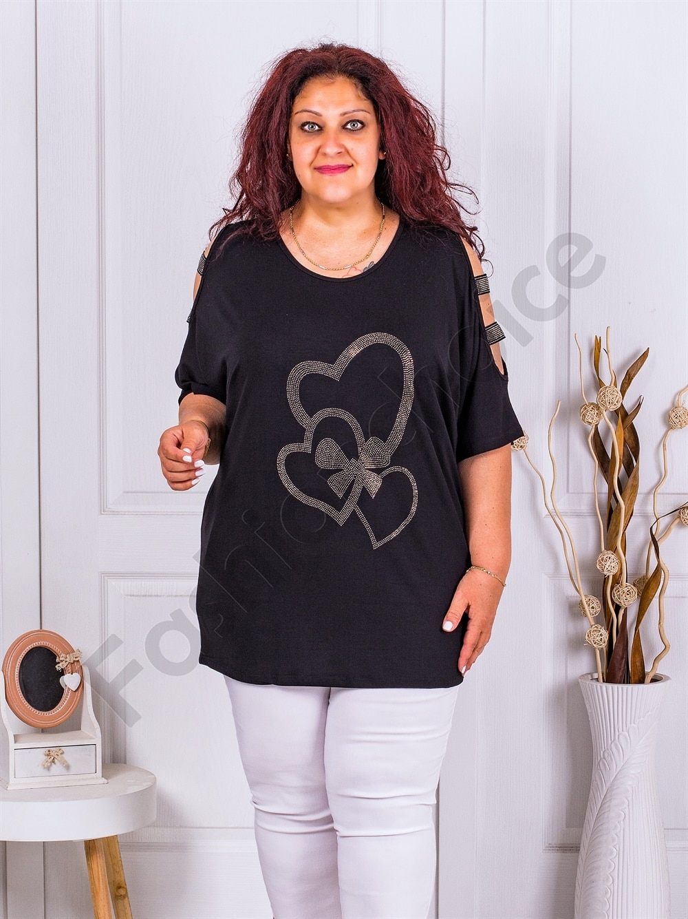 Plus size μπλούζα με άνοιγμα στους ώμους-κωδ 0484