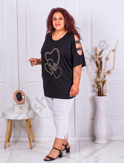 Plus size μπλούζα με άνοιγμα στους ώμους-κωδ 0484