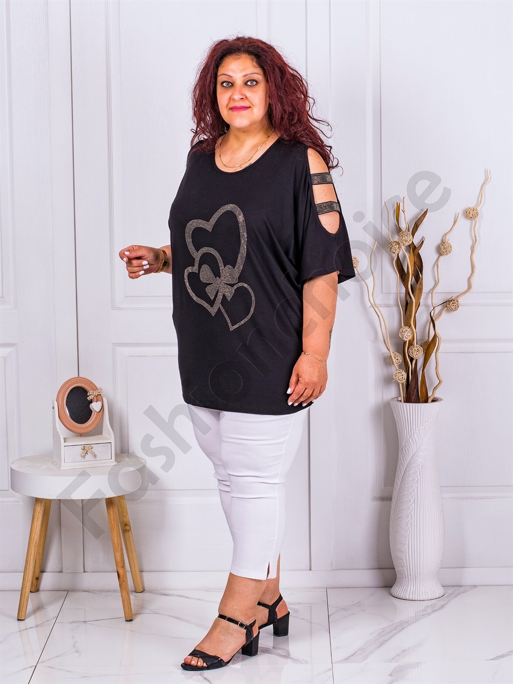 Plus size μπλούζα με άνοιγμα στους ώμους-κωδ 0484