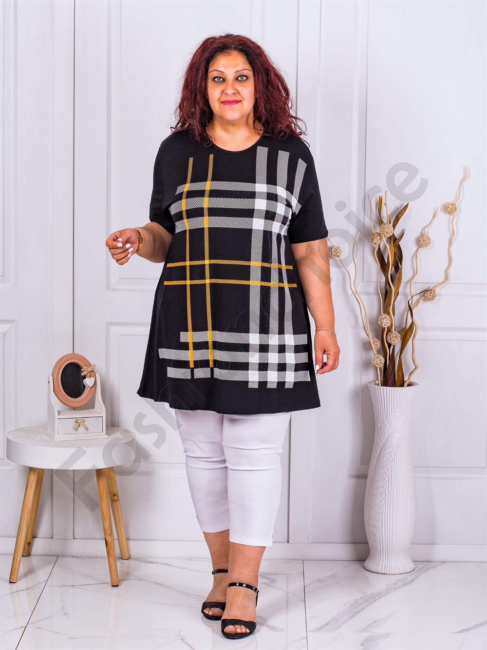 Plus size τουνίκ με καρό σχέδιο-κωδ 0435