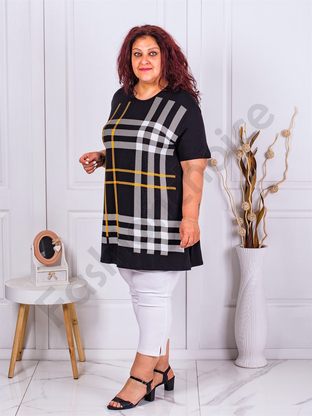 Plus size τουνίκ με καρό σχέδιο-κωδ 0435