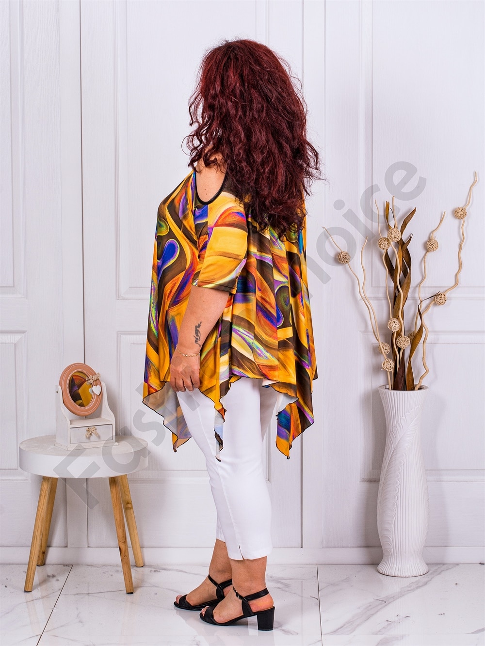 Plus size τουνίκ με άνοιγμα στους ώμους-ώχρα-κωδ 1359-3