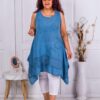 Plus size μακρύ τοπ με δαντέλα στο κάτω μέρος-μπλε-κωδ 3287
